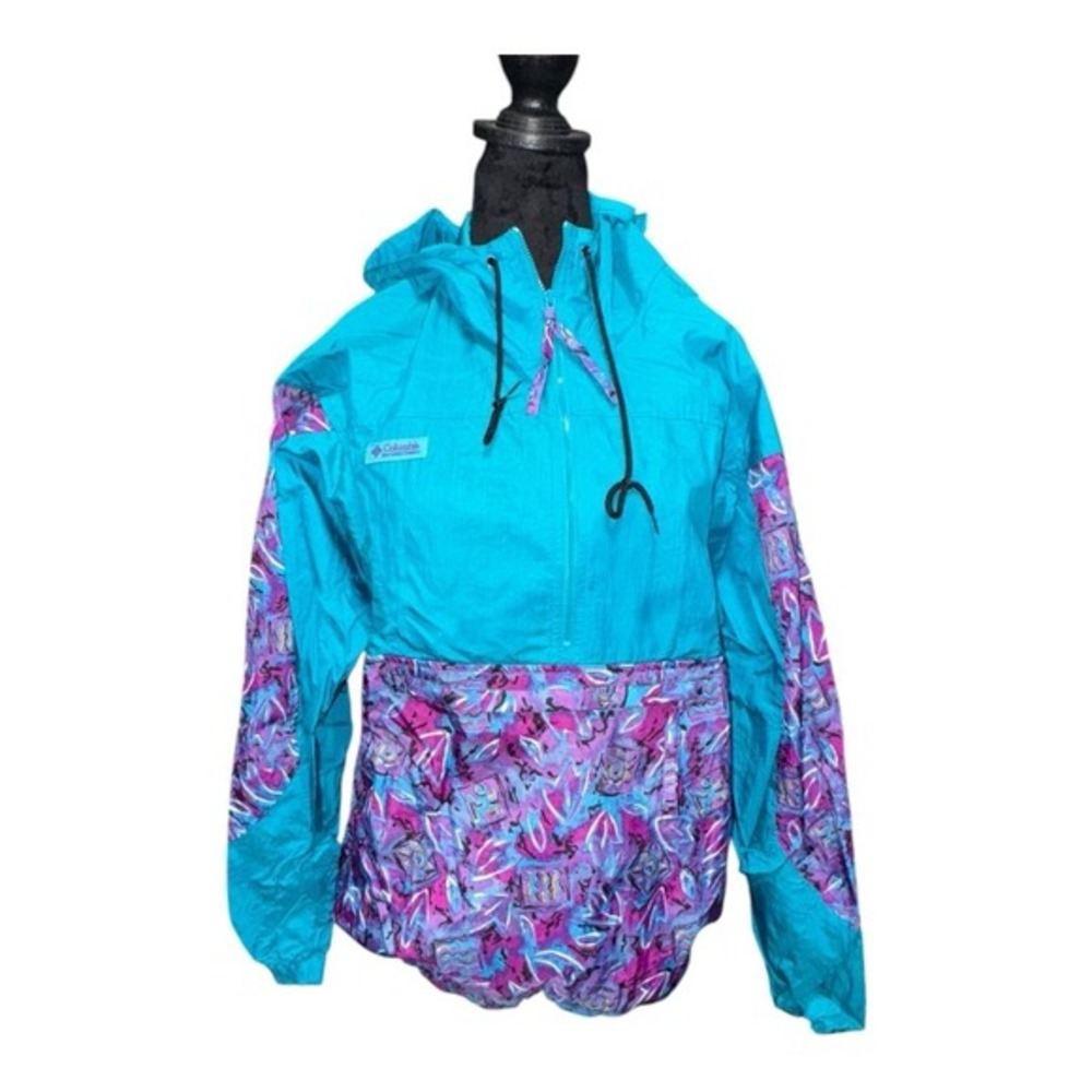 Vintage Columbia 1/4‎ Zip Neon Retro Jazzy 90's Lightweight Windbreaker large